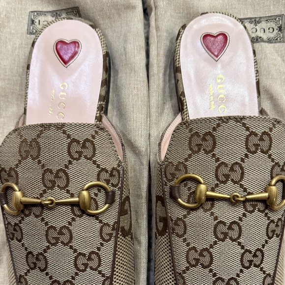 NWB Gucci Beige and Brown GG Canvas Horsebit Mules Size 38.5 - Picture 3 of 10